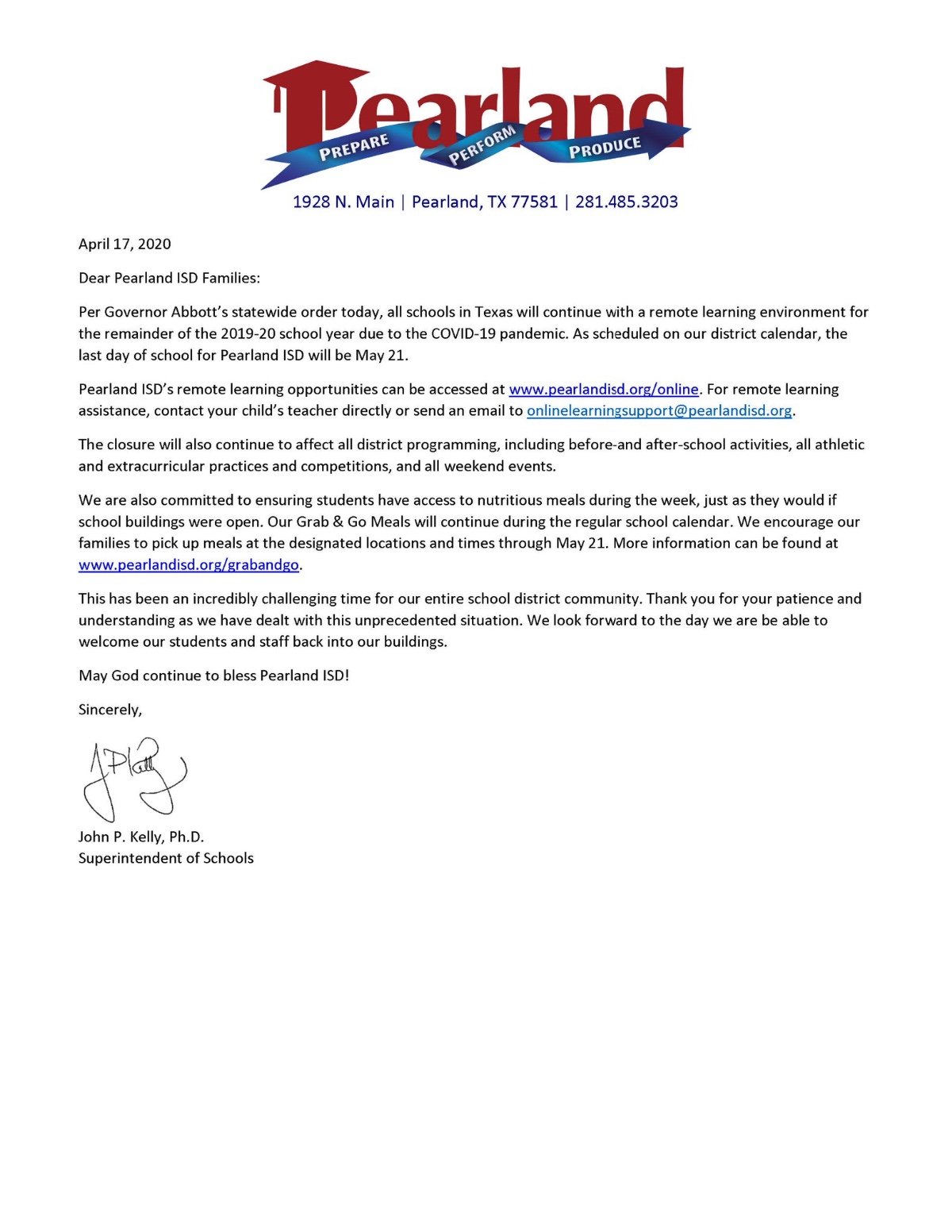 Message from Pearland ISD