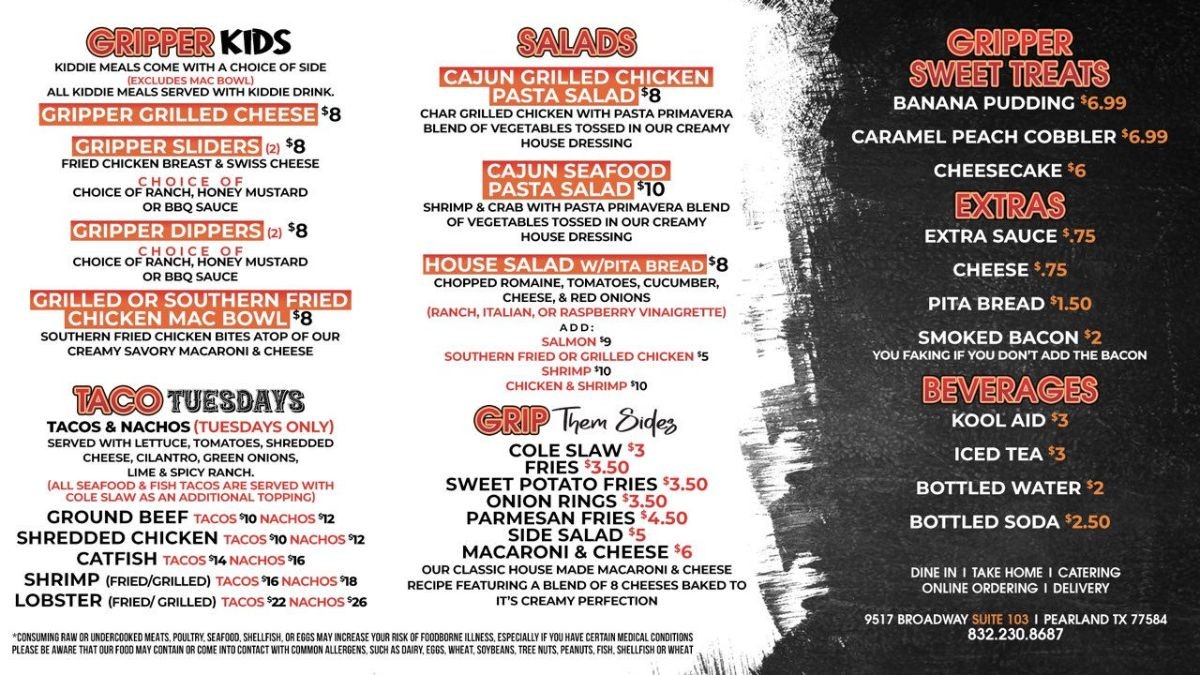 The Gripper Kitchen in Pearland is now open. They are located ne