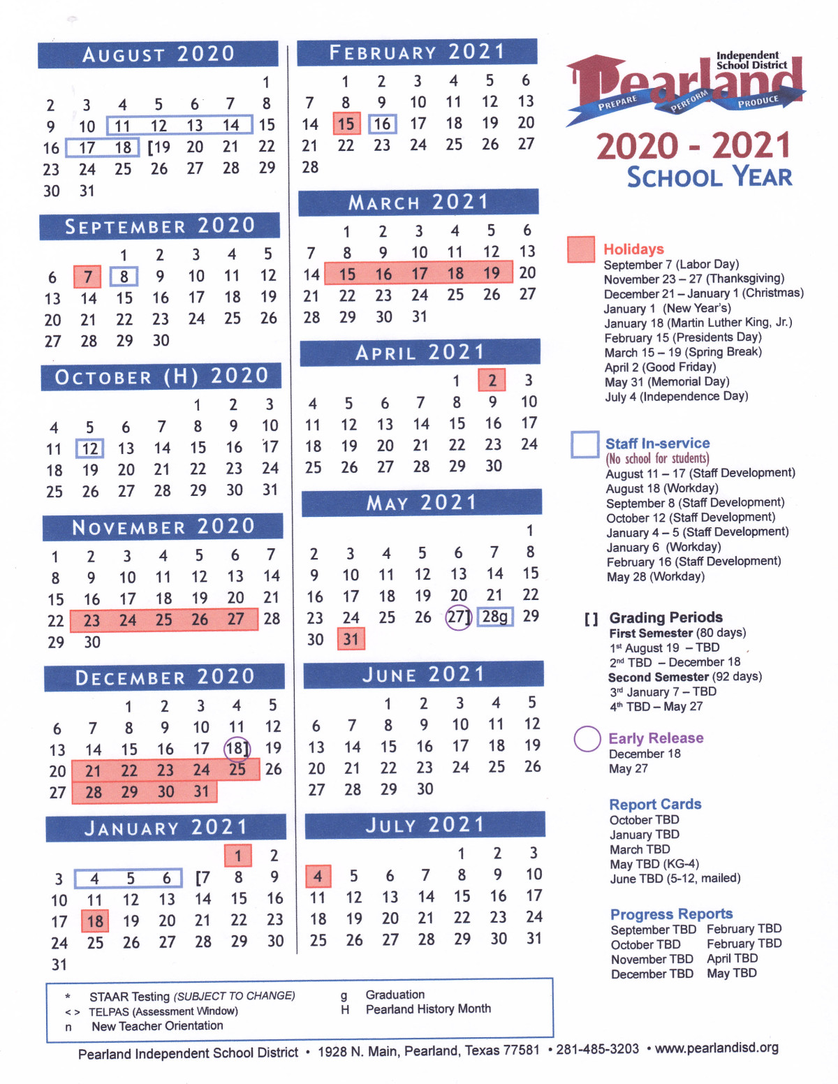 Pearland ISD 2020 2021 Calendar Has Been Approved