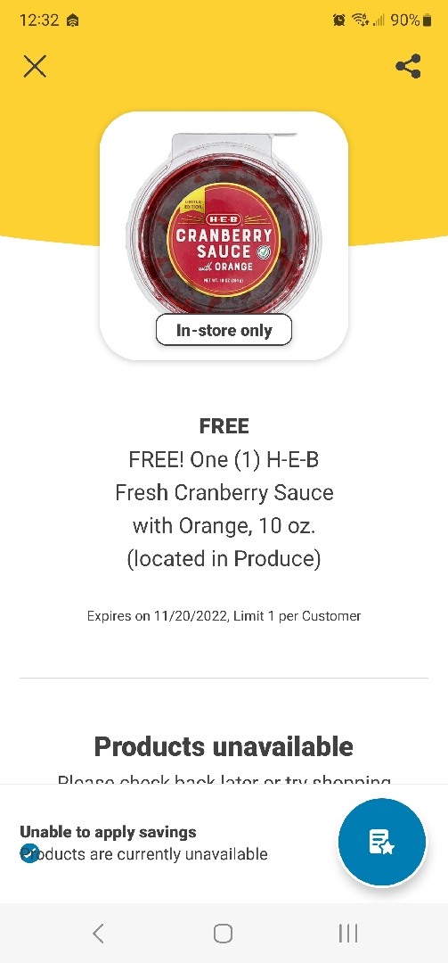 Heb Sunday freebie! Clip the coupon in the app.