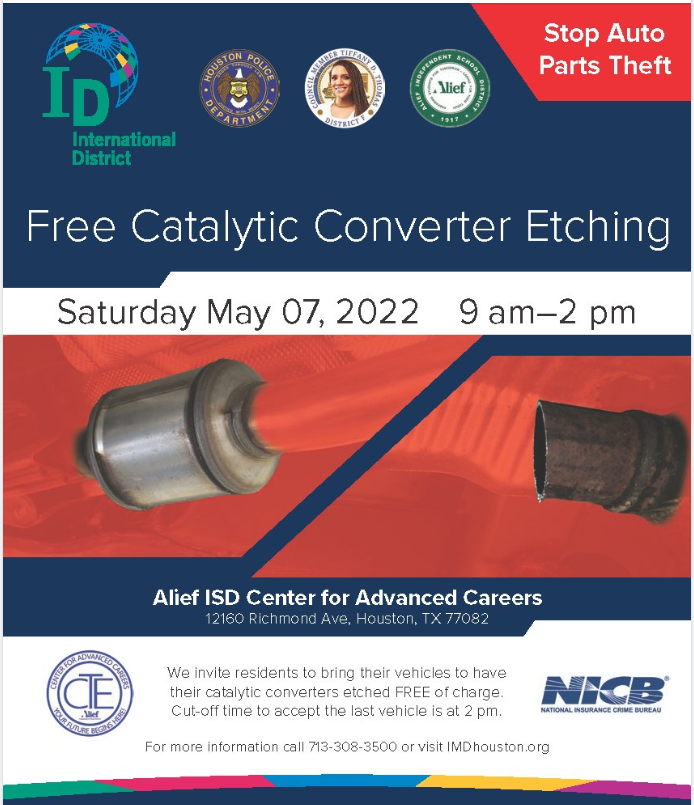 FREE Catalytic converter Etching Sat 7th West Houston 9 to 2pm